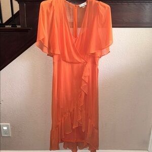 Elegant Orange Ruffle Sheer Tie to the Side Women’s Size 10 Classy Summer Dress
